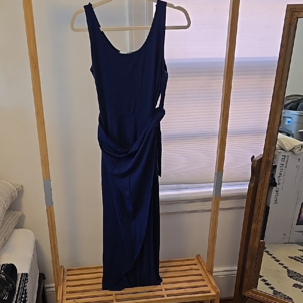 Reformation Blue Asymmetrical Ruched Cocktail Dress